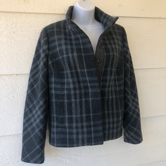 Talbot's Size 6 Blue/Gray Plaid Wool Blend Fully Lined Snap-Up Jacket - Picture 2 of 15
